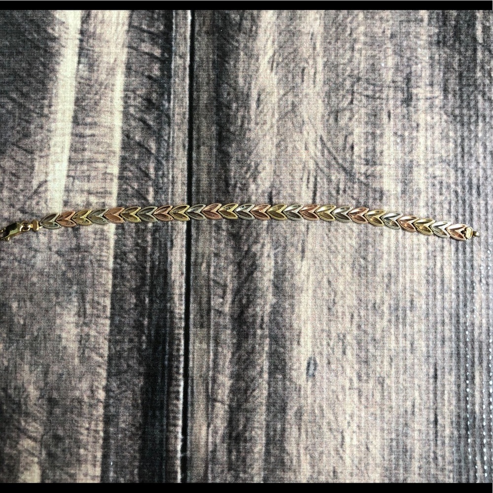 14K Tricolor Gold Herringbone Pattern Bracelet